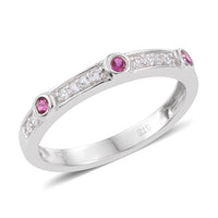 Created White Sapphire, Synthetic Ruby Sterling Silver Ring (Size 7) TGW 10.328 Cts. TGW 10.33 Cts.