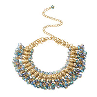 Peacock Color Beads Choker or Bib Necklace 13-19 inch in Goldtone