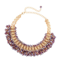 Purple Bead Charm Choker or Bib Necklace 13-19 inch in Goldtone