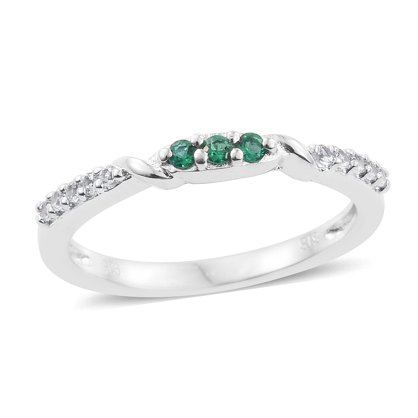 Lab Created Emerald and Lab Created White Sapphire Ring in Sterling Silver (Size 7)