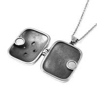 Malagasy Labradorite and Swiss Marcasite 45.00 ctw Locket Pendant Necklace 20 Inches in Black Oxidized Stainless Steel