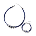 Blue Faux Leather Cord Twist Bracelet (7 in) and Necklace 16.00 Inches in Stainless Steel - Sticky add to cart bar