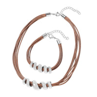 Blue Faux Leather Cord Twist Bracelet (7 in) and Necklace 16.00 Inches in Stainless Steel