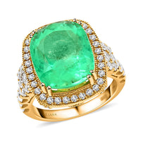 One Of A Kind Certified & Appraised Iliana 18K Yellow Gold AAAA Colombian Emerald and G-H SI Diamond Ring (Size 7.0) 6.70 Grams 9.10 ctw