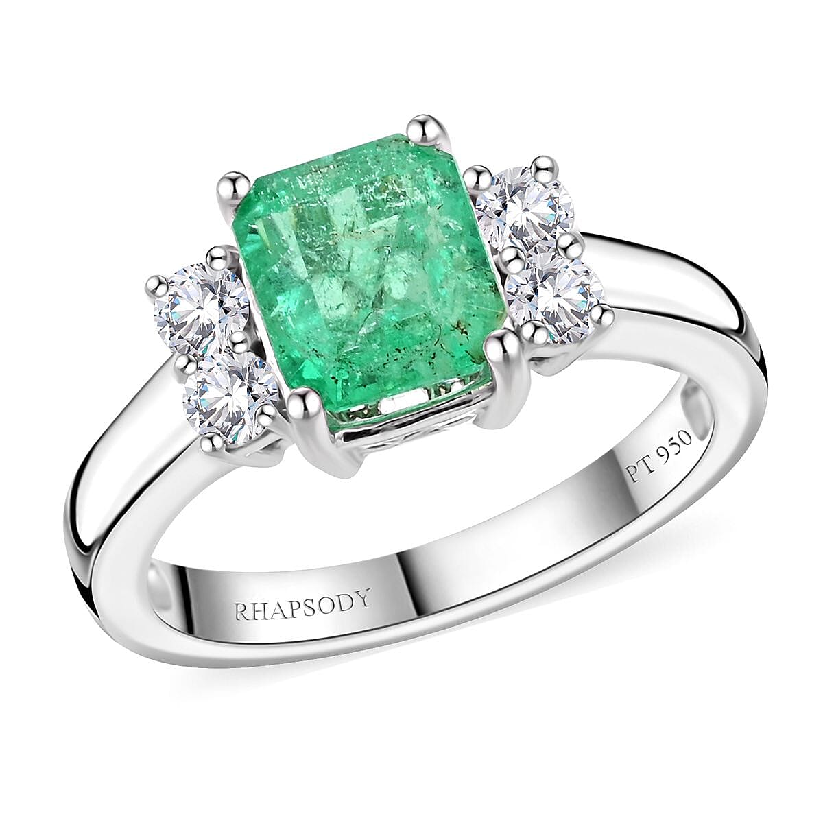 One Of A Kind Certified & Appraised Rhapsody 950 Platinum AAAA Boyaca Colombian Emerald and Diamond Ring (Size 7.0) 6.54 Grams 2.30 ctw