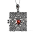Simulated Red Diamond and Swiss Marcasite Pendant Necklace 20 Inches in Black Oxidized Stainless Steel - Sticky add to cart bar