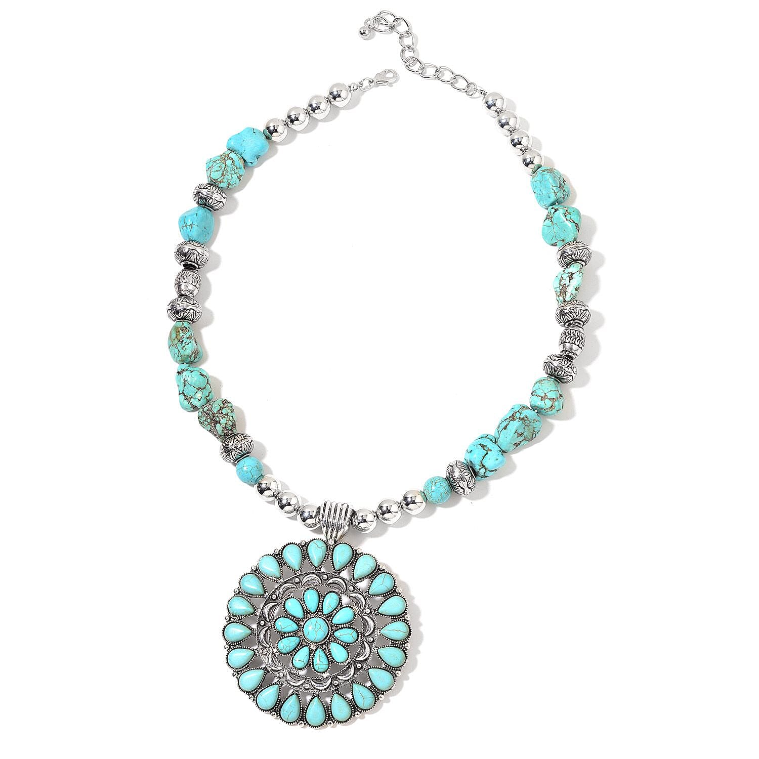 Constituted Blue Howlite and Chroma Necklace 24 Inches in Silvertone 410.00 ctw