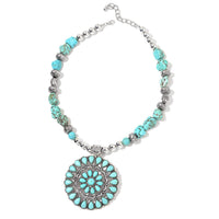 Constituted Blue Howlite and Chroma Necklace 24 Inches in Silvertone 410.00 ctw