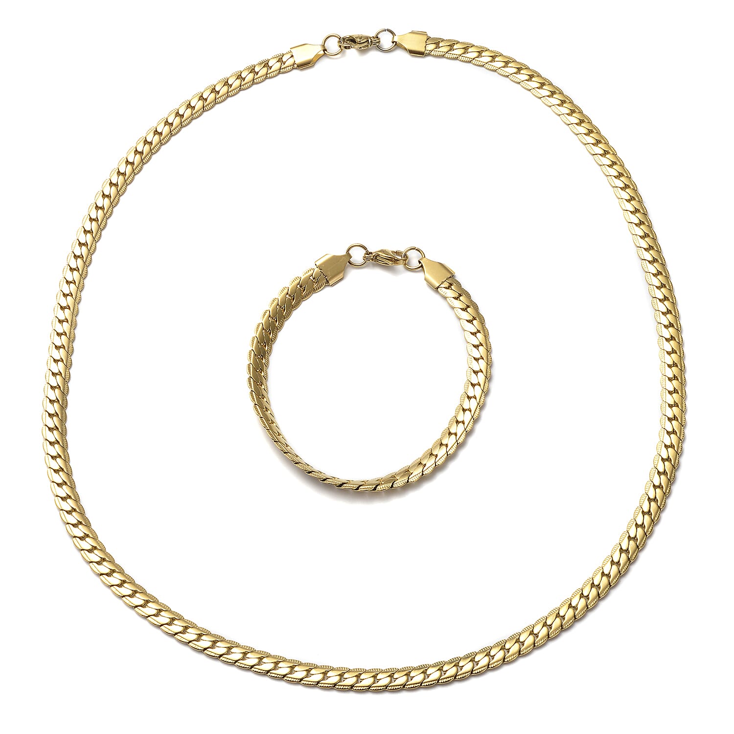 Curb Bracelet (8.50 in) and Necklace 24.00 Inches in ION Plated Yellow Gold Stainless Steel