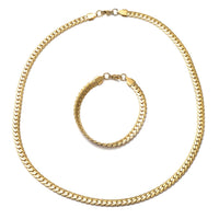 Curb Bracelet (8.50 in) and Necklace 24.00 Inches in ION Plated Yellow Gold Stainless Steel