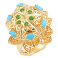 South Sea Golden Pearl (9.5-10 mm), Arizona Sleeping Beauty Turquoise, Chrome Diopside 14K YG Over Sterling Silver Ring (Size 8.0) 1.34 ctw - Sticky add to cart bar