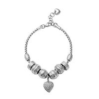 Austrian Crystal Heart Charm Bracelet in Stainless Steel (7.00-8.00Inch)