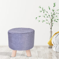 Gray Faux Fur Round Wooden Stool