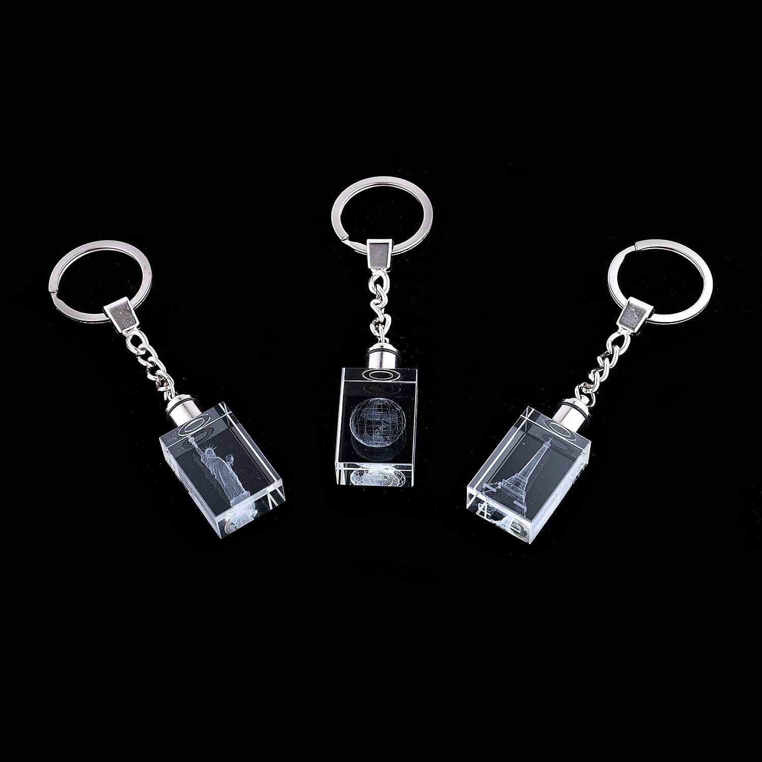 Set of 3 Butterfly, Flower and Angel Crystal Keychains with LED Light (4 in)