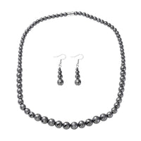 429.50 ctw Black Hematite Beads Drop Earrings and Necklace 20 inch in Stainless Steel