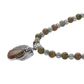 Sodalite Floral Pendant on Beaded Necklace 18-20 Inches in Black Oxidized Silvertone 250.00 ctw - Sticky add to cart bar