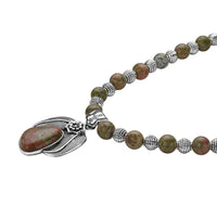 Sodalite Floral Pendant on Beaded Necklace 18-20 Inches in Black Oxidized Silvertone 250.00 ctw