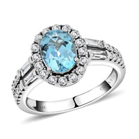LIMITED EDITION 1.67 ctw Santa Maria Aquamarine, Diamon and Ring in 14K White Gold 3.19 Grams (Size 6.0)