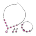 Glass, Austrian Crystal Bracelet (7.50In), Earrings and Necklace (20.00 Inches) in Silvertone - Sticky add to cart bar