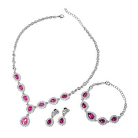 Glass, Austrian Crystal Bracelet (7.50In), Earrings and Necklace (20.00 Inches) in Silvertone