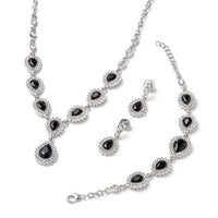 Glass, Austrian Crystal Bracelet (7.50In), Earrings and Necklace (20.00 Inches) in Silvertone