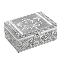 Aluminum Oxidized Maple Leaf Pattern Jewelry Box with Tray (7x5 in)