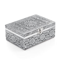 Aluminum Oxidized Maple Leaf Pattern Jewelry Box with Tray (7x5 in)