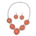 Constituted Orange Howlite Earrings and BIB Necklace 22 Inches in Black Oxidized Silvertone and Stainless Steel 250.00 ctw - Sticky add to cart bar