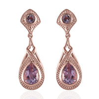 KARIS 4 ctw Rose De France Amethyst Drop Earrings in ION Plated 18K Rose Gold
