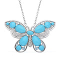Sleeping Beauty Turquoise and Multi Gemstone Butterfly Pendant Necklace 18 Inches in Rhodium Over Sterling Silver 6.70 ctw - Sticky add to cart bar