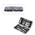 14 Piece Stainless Steel Manicure Grooming Kit in Black Leopard Print Faux Leather Case - Sticky add to cart bar