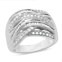 Diamond Criss Cross Ring in Platinum Over Sterling Silver (Size 6.0) 1.00 ctw