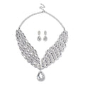 White Chroma and White Austrian Crystal Earrings and Collar Necklace 20 Inches in Silvertone - Sticky add to cart bar