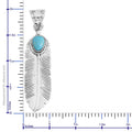 SANTA FE Style Kingman Turquoise Feather Pendant in Sterling Silver 1.00 ctw - Sticky add to cart bar