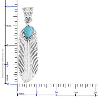 SANTA FE Style Kingman Turquoise Feather Pendant in Sterling Silver 1.00 ctw