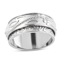 Floral Engraved Concave Spinner Ring in Sterling Silver 4.1 Grams