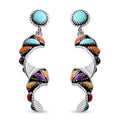 SANTA FE Style Kingman Turquoise Swirl Earrings in Sterling Silver 4.50 ctw - Sticky add to cart bar