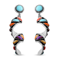 SANTA FE Style Kingman Turquoise Swirl Earrings in Sterling Silver 4.50 ctw