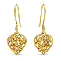 14K Rose Gold Over Sterling Silver Openwork Heart Earrings 3.45 Grams