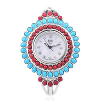 Eon 1962 Bamboo Coral, Sleeping Beauty Turquoise Swiss Movement Watch in Sterling Silver with Stainless Steel Back 11.00 ctw
