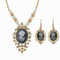 Black Cameo, Multi Gemstone Earrings and Necklace (20-22 Inches) in Goldtone & ION Plated YG Stainless Steel