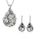 Lapis Lazuli and White Austrian Crystal Floral Earrings and Pendant Necklace 20 Inches in Stainless Steel 92.80 ctw - Sticky add to cart bar