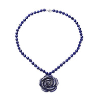Lapis Lazuli Necklace, Carved Lapis Lazuli 171.00 ctw Necklace, Carved Flower Necklace, Sterling Silver Necklace, Necklace 18 Inch
