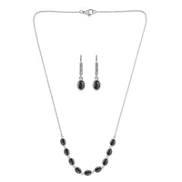 Simulated Black Diamond Drop Earrings and Necklace 18 Inch in Stainless Steel