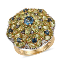 London Blue Topaz, Multi Gemstone Ring in 14K YG Over Sterling Silver (Size 10.0) 5.34 ctw