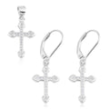 White CZ Sterling Silver Lever Back Earrings and Cross Pendant without Chain 0.54 ctw - Sticky add to cart bar