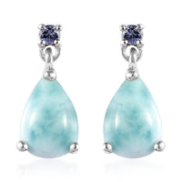 3.45 ctw Larimar and Tanzanite Drop Earrings in Platinum Over Sterling Silver