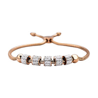 White Austrian Crystal Beaded Bolo Bracelet in ION Plated Rose Gold Stainless Steel