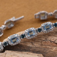 Santa Maria Aquamarine, Zircon, Diamond Sterling Silver Bracelet (7.25 in) 6.34 ctw