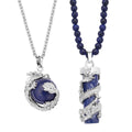 Lapis Lazuli Dragon Sphere Pendant Necklace 20 Inches and Beaded Dragon Scroll Necklace 20-22 Inches in Silvertone and Stainless Steel 215.75 ctw - Sticky add to cart bar